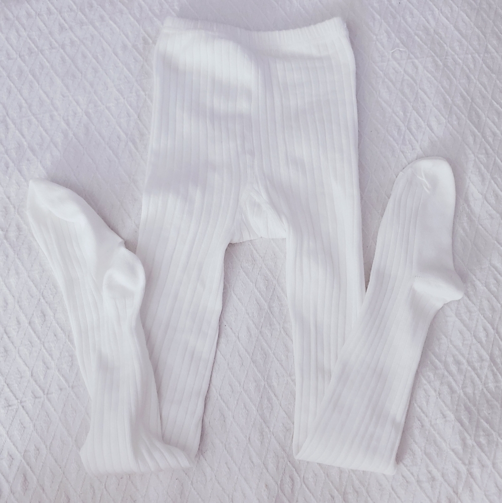 7-8Y Brand New White Ribbed Cotton Blend Tights